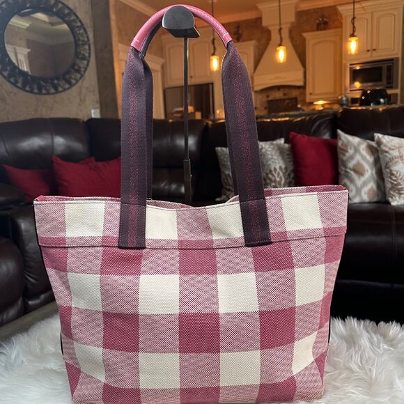 Coach Pink and Cream Checkered Tote - Picture 6 of 14